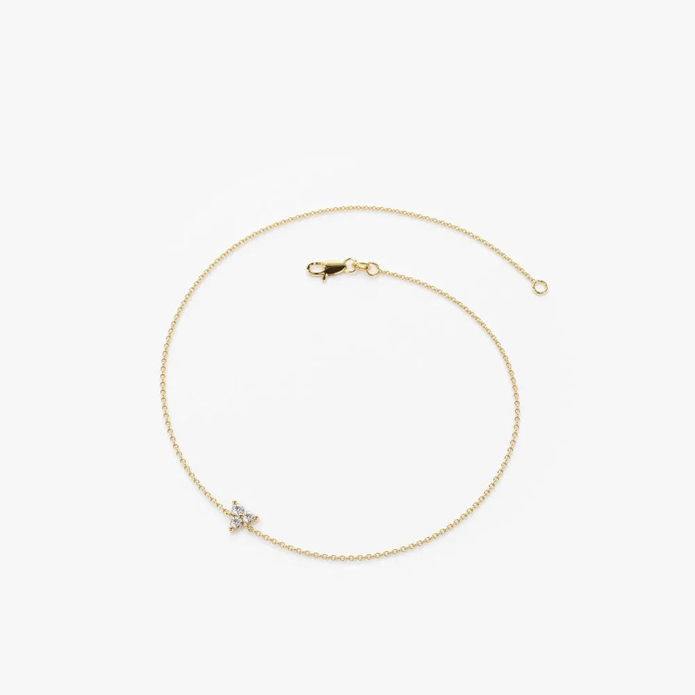 14K Solid Gold Round Diamond Three Stone Floating Triangle Bracelet Prong Setting 0.09 Carat