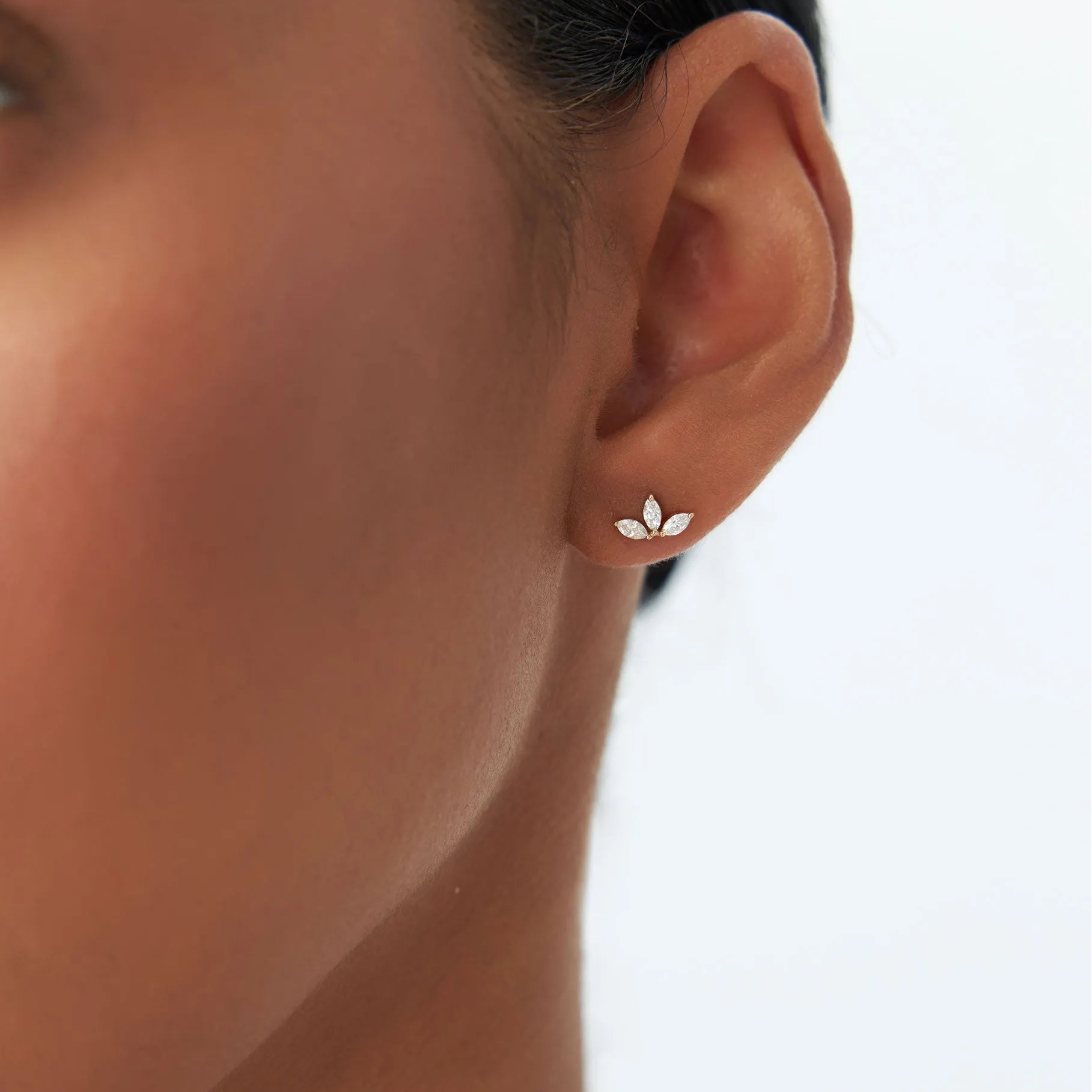 14k Gold Diamond Marquise Cut Crown Stud Earrings 0.38 ctw