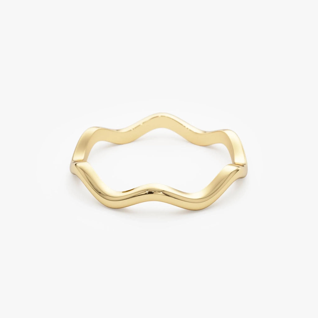 14k Solid Gold Minimalist Wave Stackable Band Ring