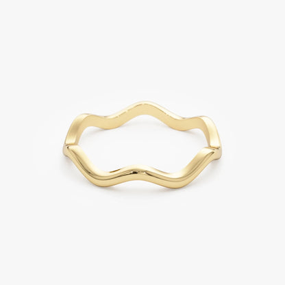 14k Solid Gold Minimalist Wave Stackable Band Ring