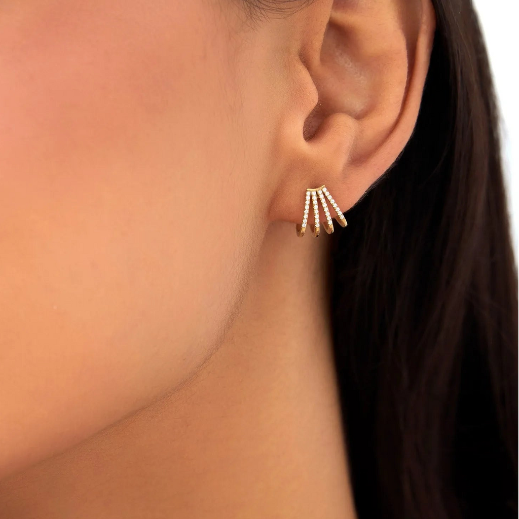 14k Gold Diamond Round Cut Multi Huggie Earrings 0.27 ctw