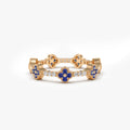 14k Gold Sapphire and Diamond Round Cut Clover Full Eternity Ring 0.45 ctw