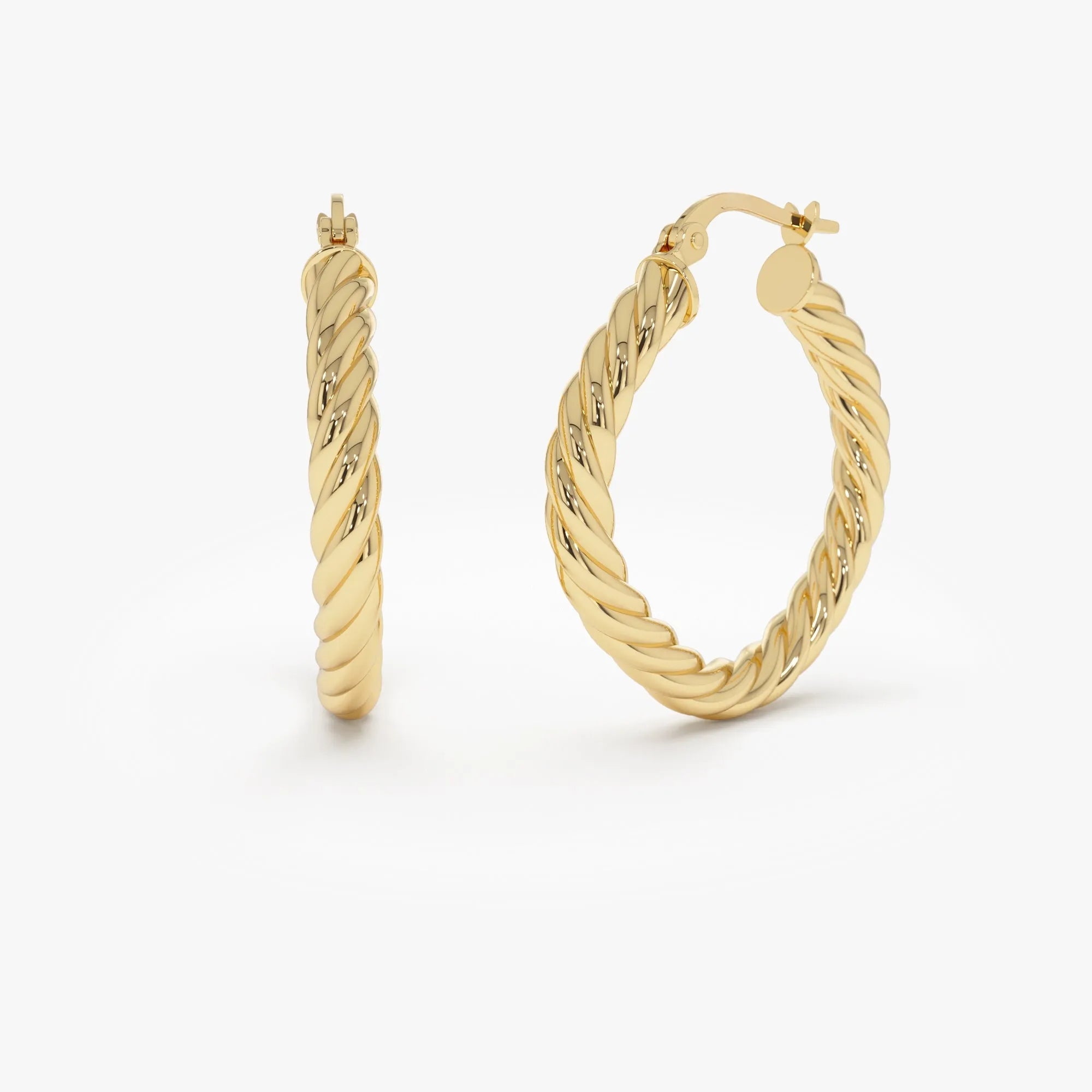 14k Yellow Gold Twisted Rope Squared Off Hoop Earrings 27mm 3.85mm Width