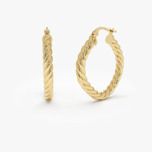 14k Yellow Gold Twisted Rope Squared Off Hoop Earrings 27mm 3.85mm Width