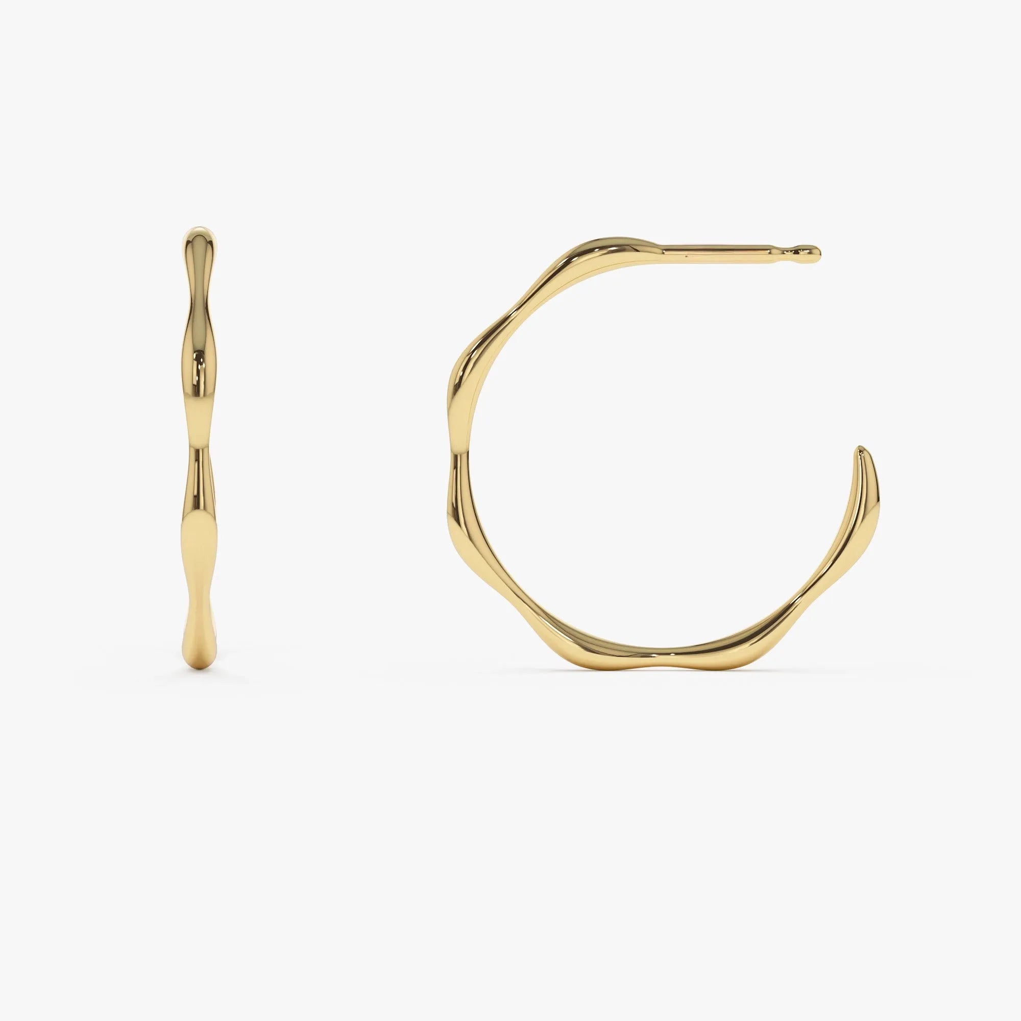 14k Solid Gold Large Wave Hoop Earrings 20.2mm Width 19.2mm Inner Diameter