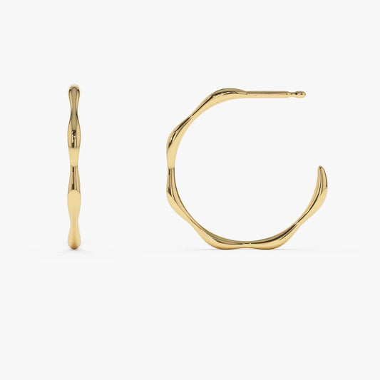 14k Solid Gold Large Wave Hoop Earrings 20.2mm Width 19.2mm Inner Diameter