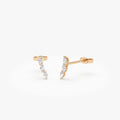 14k Gold Diamond Marquise Cut Three Stone Stud Earrings 0.18 ctw