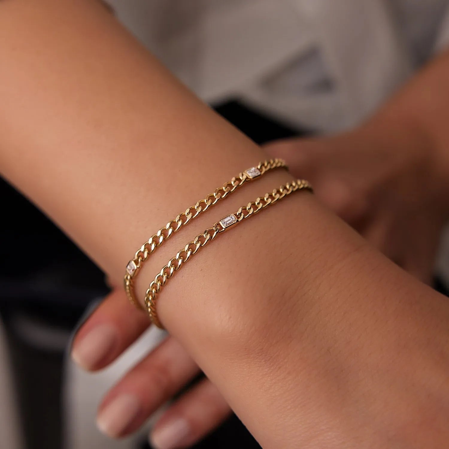 14K Solid Gold Emerald Cut Diamond Cuban Link Bracelet 0.36 Carat