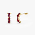 14K Solid Gold Round Garnet Prong Set Half Hoop Earrings 1.40ctw