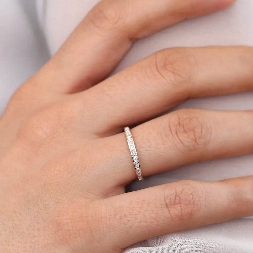 14k Gold 0.55 Carat Princess Cut Diamond Half Eternity Channel Set Ring
