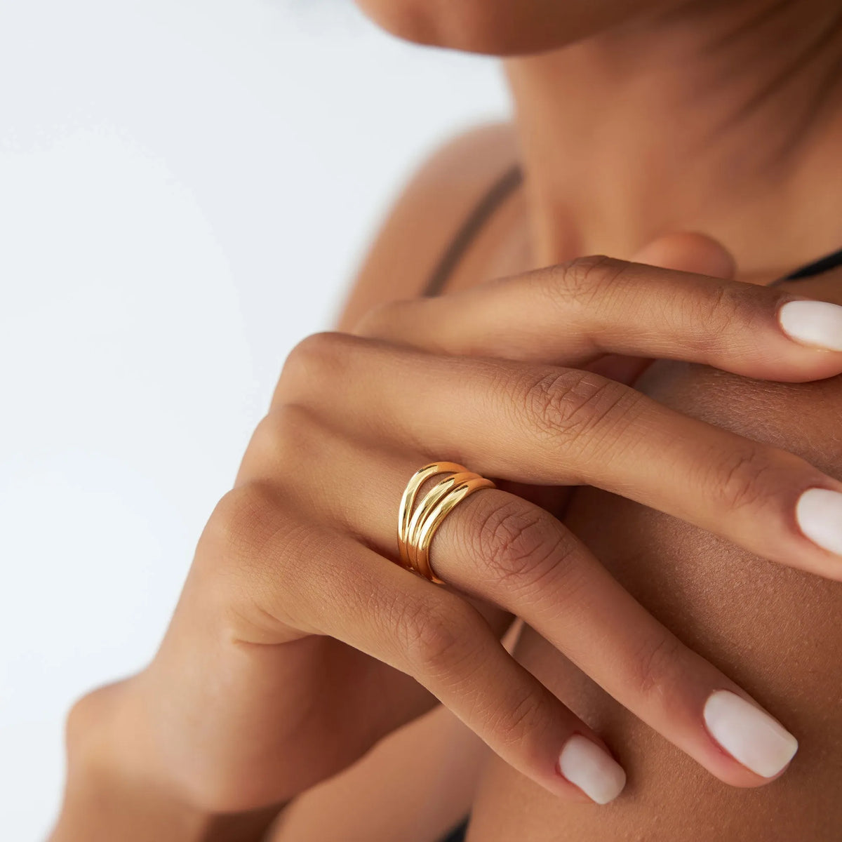 14k Solid Gold Stacked Chunky Curved Statement Ring