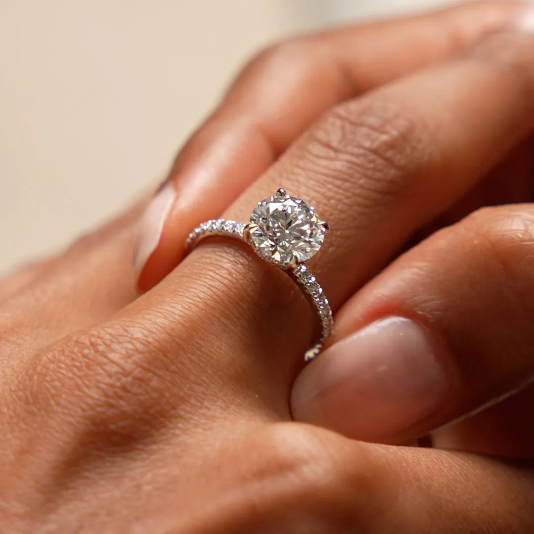 14k Gold Lab Grown Diamond Round Brilliant Engagement Ring Hidden Halo Pavé Setting 2.40 ctw IGI Certified