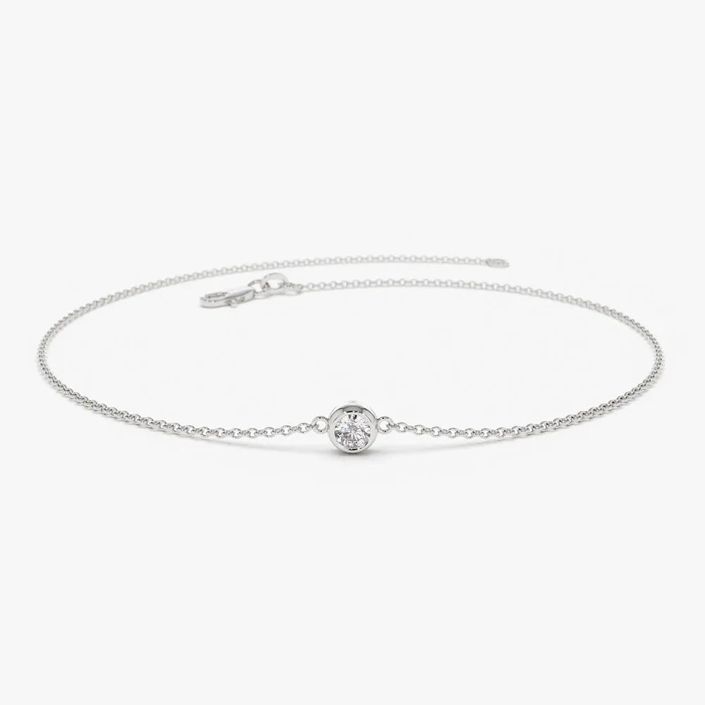 14K Solid Gold Round Diamond Solitaire Bracelet Bezel Setting 0.11 Carat