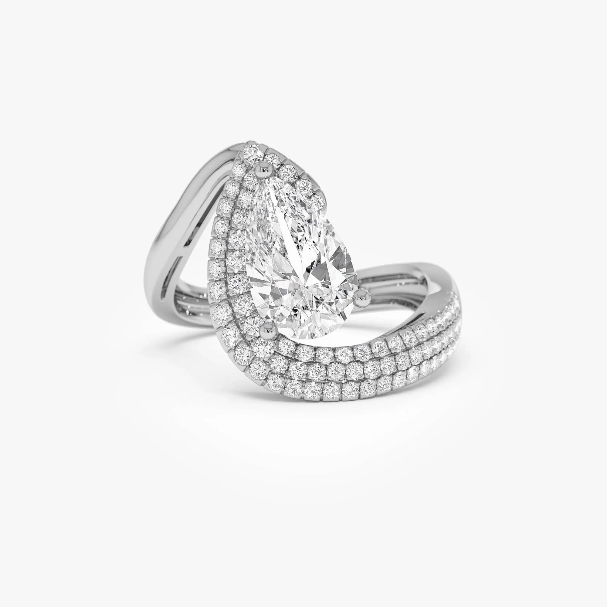 14k Gold Lab Grown Diamond Pear Shape Triple Row Pave Band Engagement Ring 2.00 ctw IGI Certified Chiara