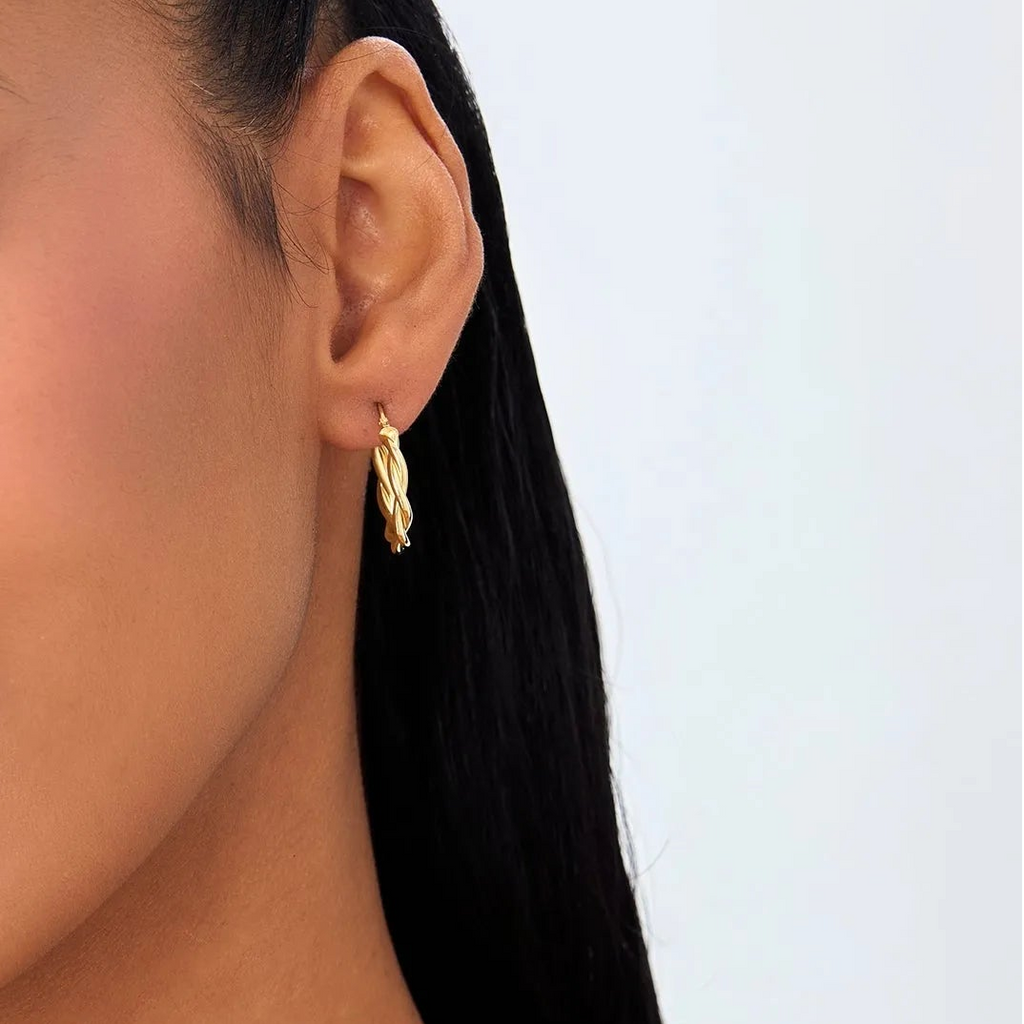 14k Yellow Gold Braided Hoop Earrings 20mm Outer Diameter 3mm Width