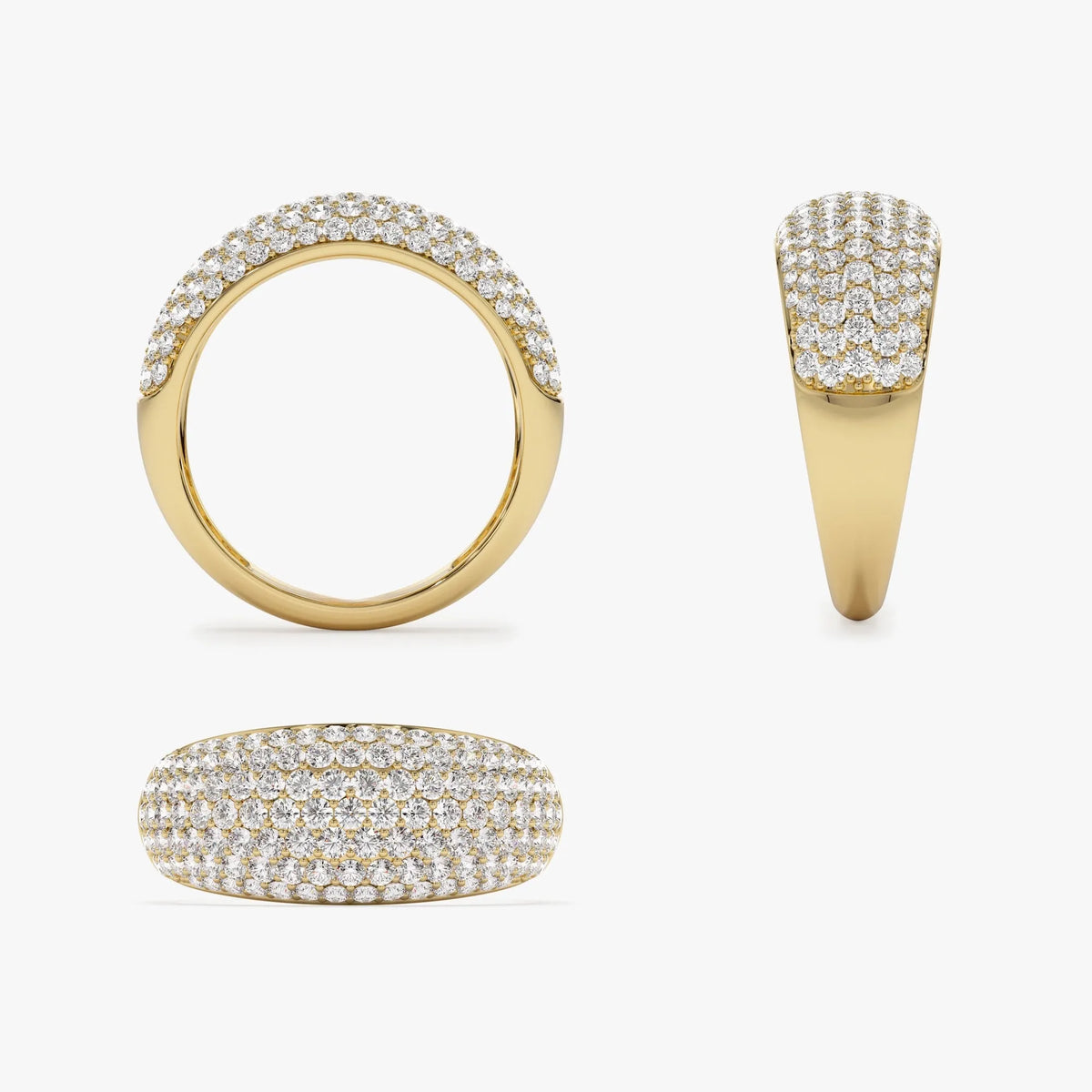 14k Solid Gold Round Diamond 0.99 Carat Chunky Dome Pave Setting Statement Ring