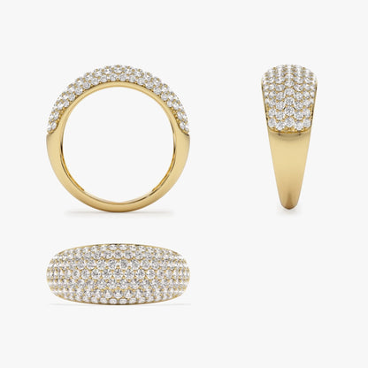 14k Solid Gold Round Diamond 0.99 Carat Chunky Dome Pave Setting Statement Ring