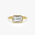 14K Gold 1.50 Carat Lab Grown Diamond Emerald Cut Engagement Ring East West Bezel Setting