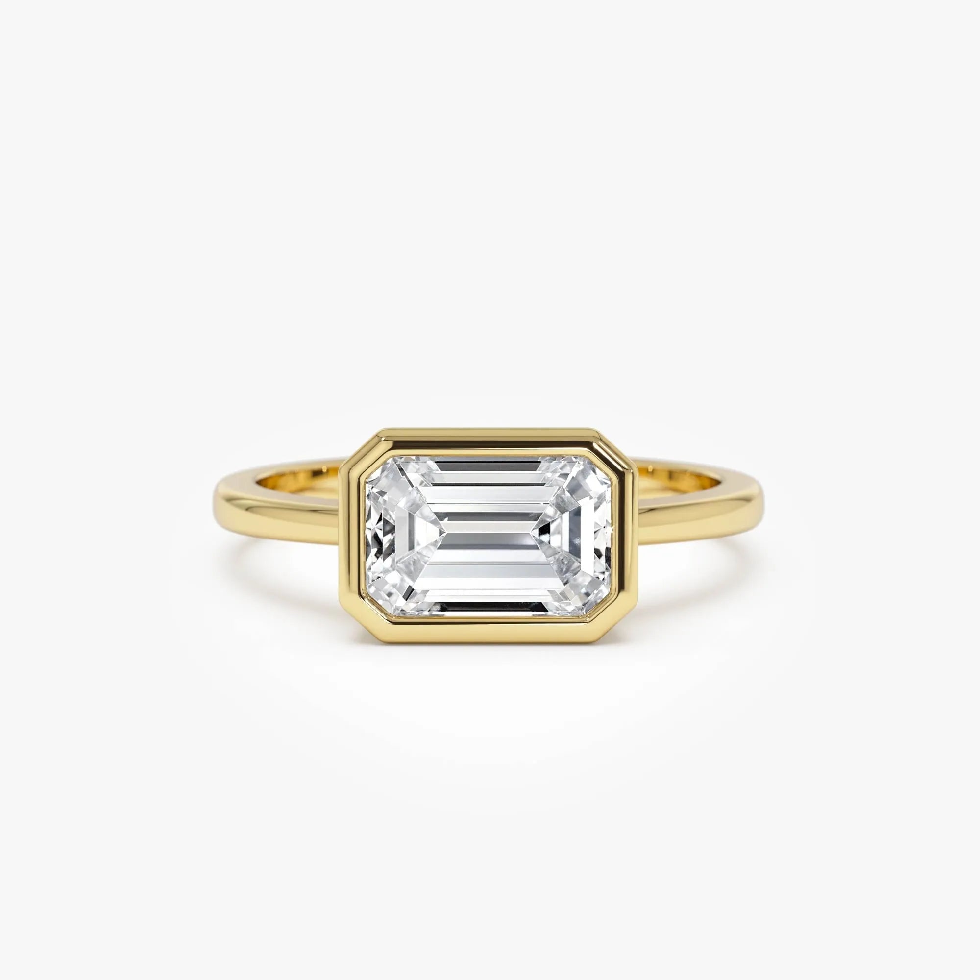 14K Gold 1.50 Carat Lab Grown Diamond Emerald Cut Engagement Ring East West Bezel Setting