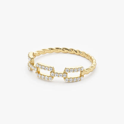 14k Gold Diamond Round Cut Chain Link Twisted Rope Band Ring 0.35 ctw