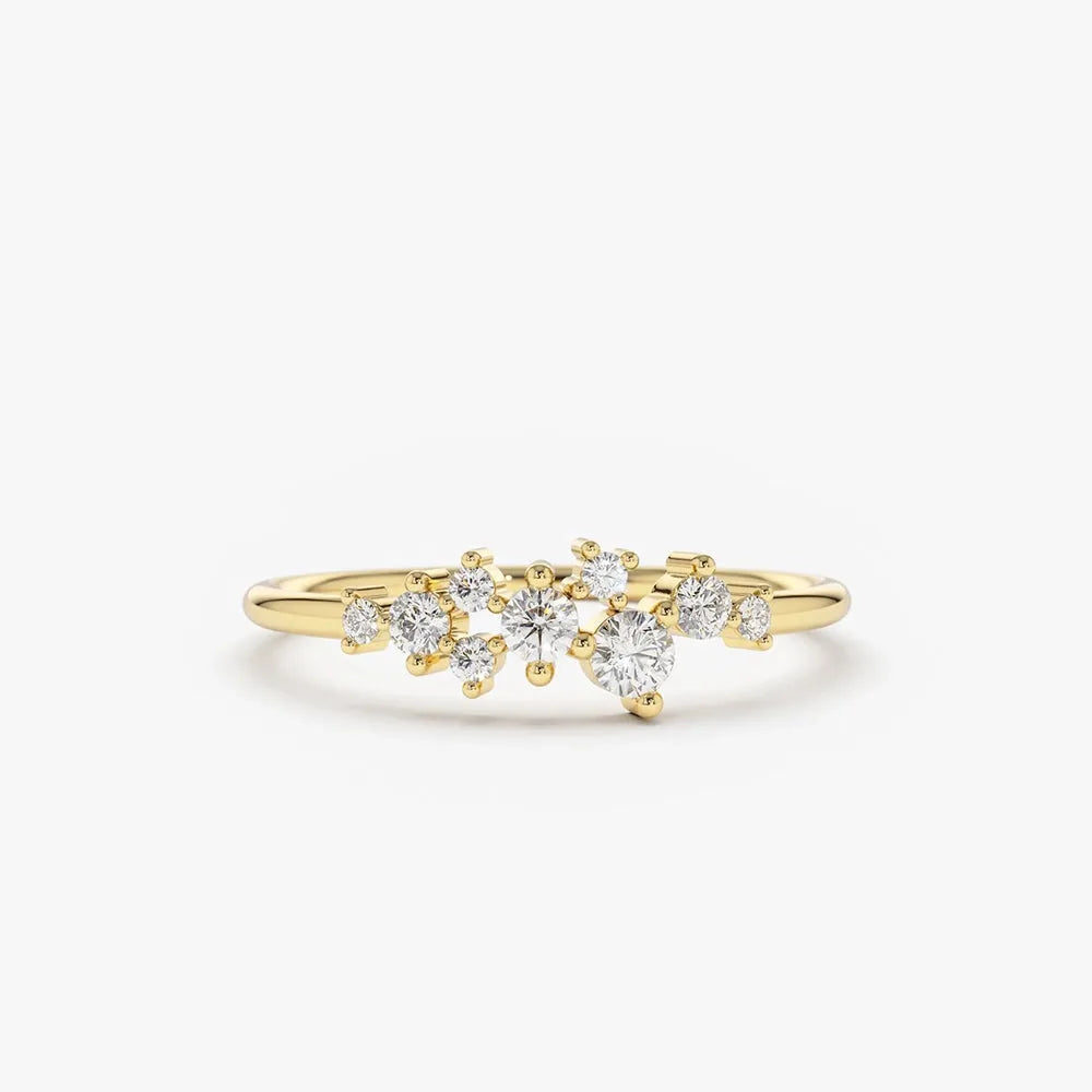 14k Gold Round Diamond Cluster Ring 0.25 Ctw Prong Setting