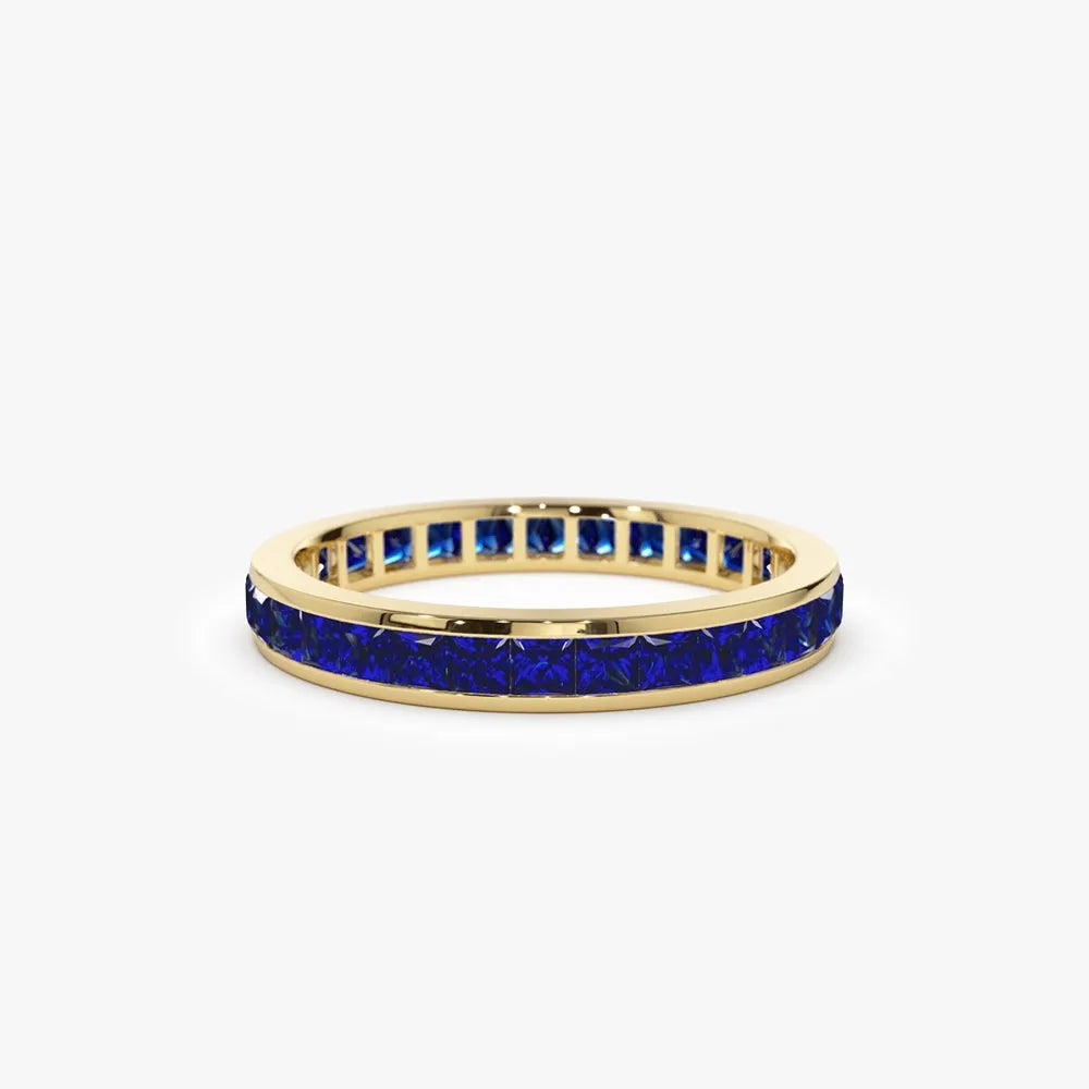 14K Solid Gold Princess Cut Sapphire 1.68 Carat Full Eternity Channel Setting Ring