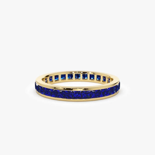 14K Solid Gold Princess Cut Sapphire 1.68 Carat Full Eternity Channel Setting Ring