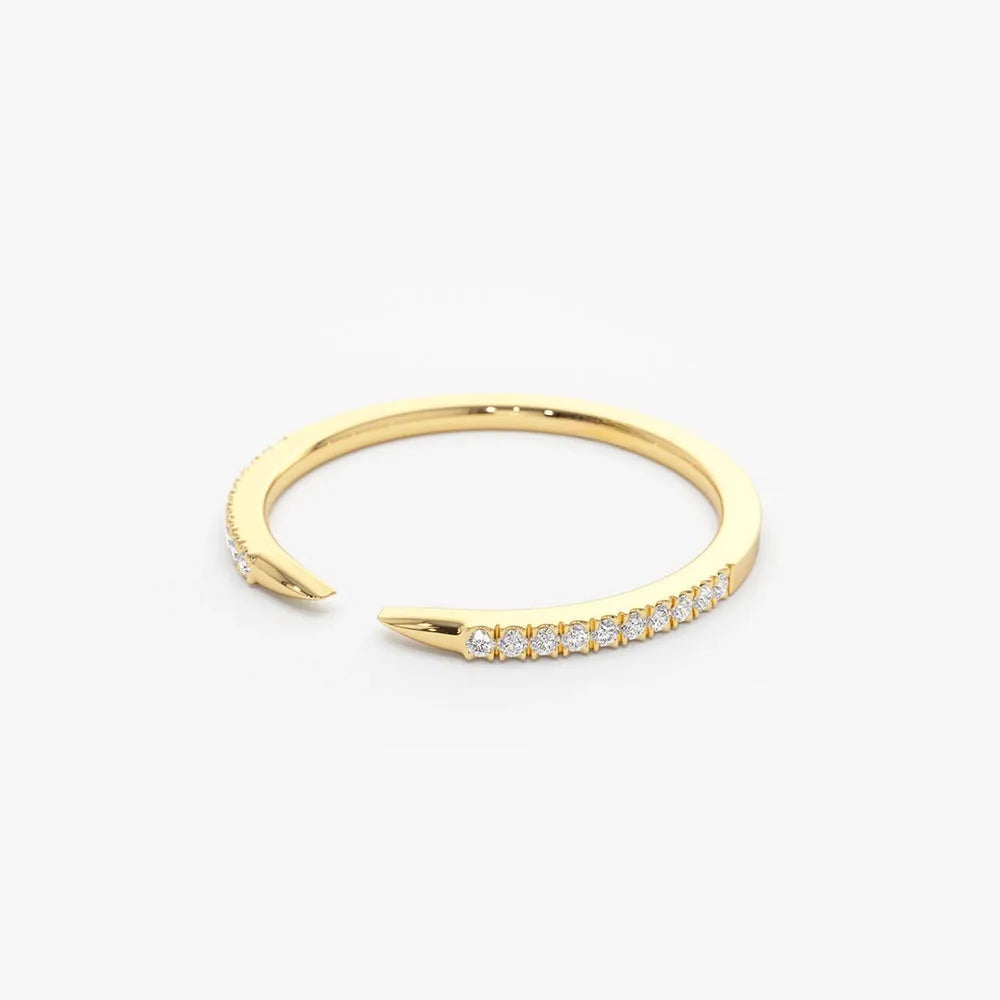 14k Solid Gold Round Diamond Open Cuff Claw Pave Ring 0.10 Carat