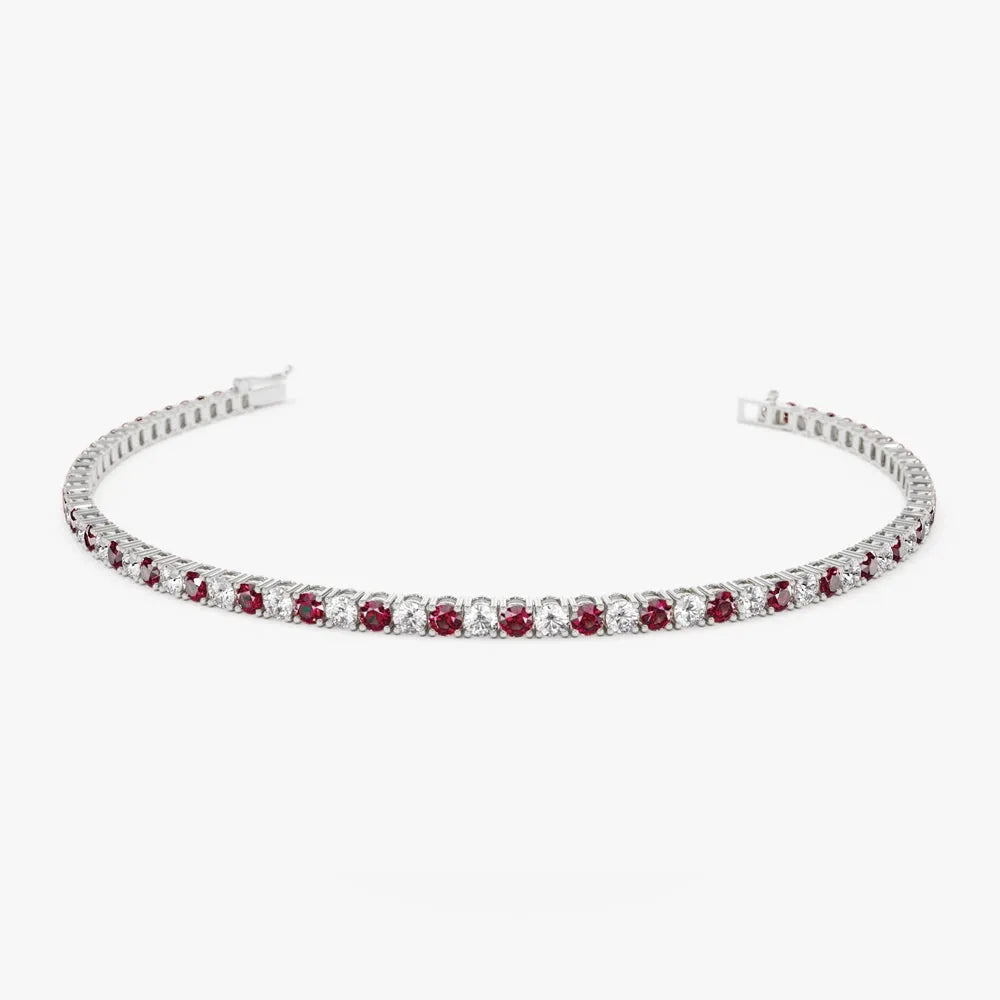 14k Gold Round Diamond and Ruby 4 Prong Tennis Bracelet