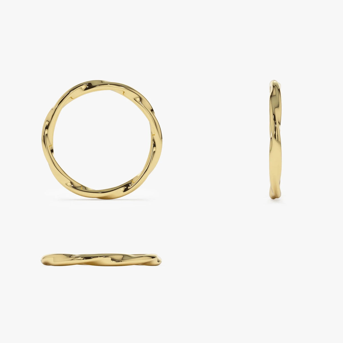 14k Solid Gold Wavy Stackable Promise Ring Band