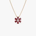 14k Solid Gold Garnet and Diamond Pear and Round Flower Necklace 1.80 Carat