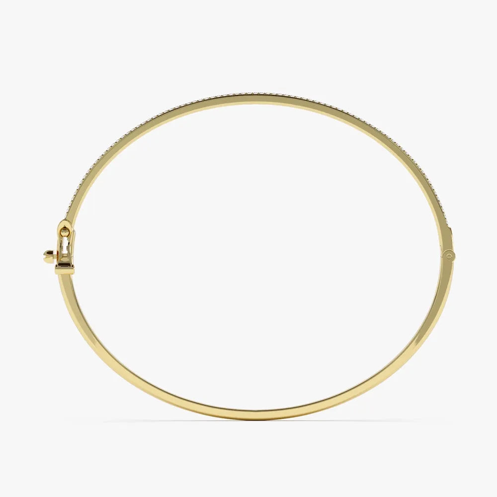 14K Solid Gold 0.70 CTW Round Diamond Two Row Pave Bangle