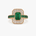14K Gold Emerald Cut and Square Emerald Round Diamond Art Deco Ring 2.30 CTW