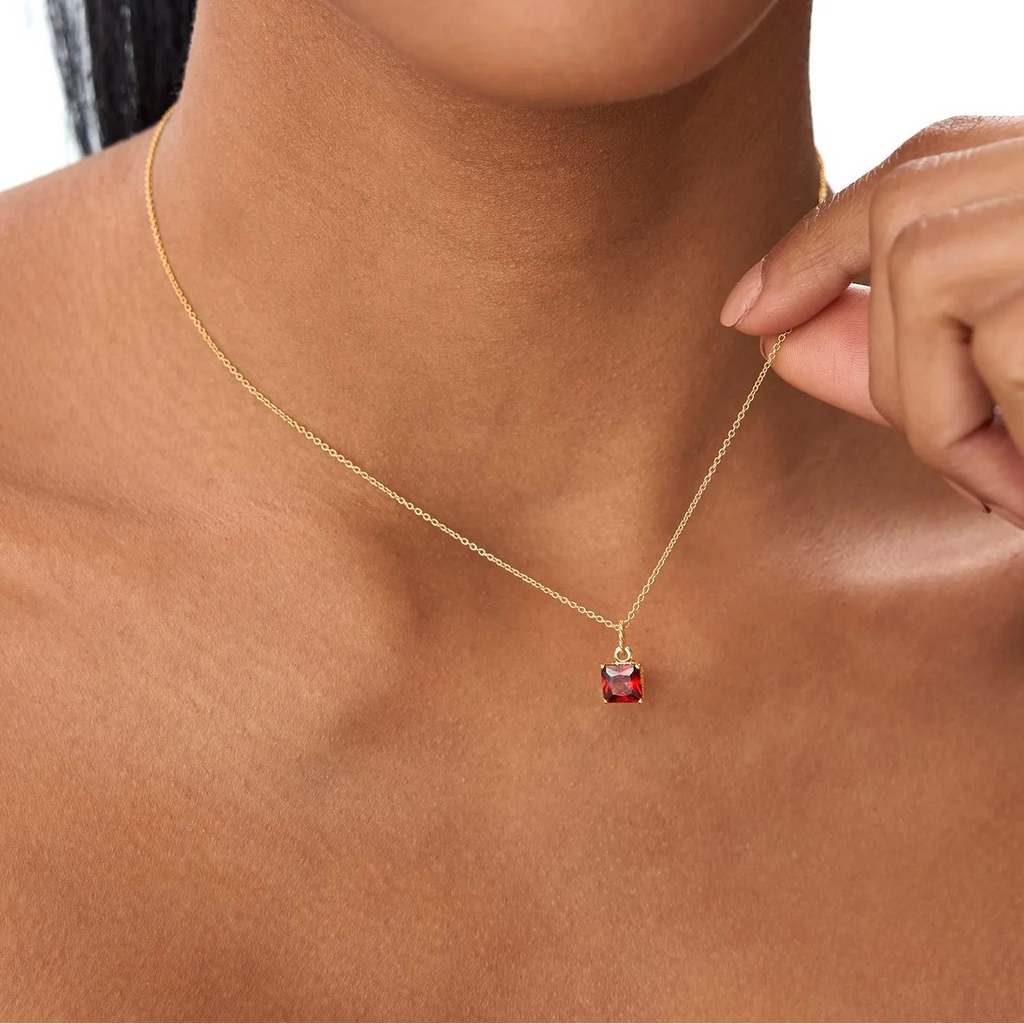 14k Solid Gold Garnet Cushion Cut Solitaire Necklace 1.15 Carat