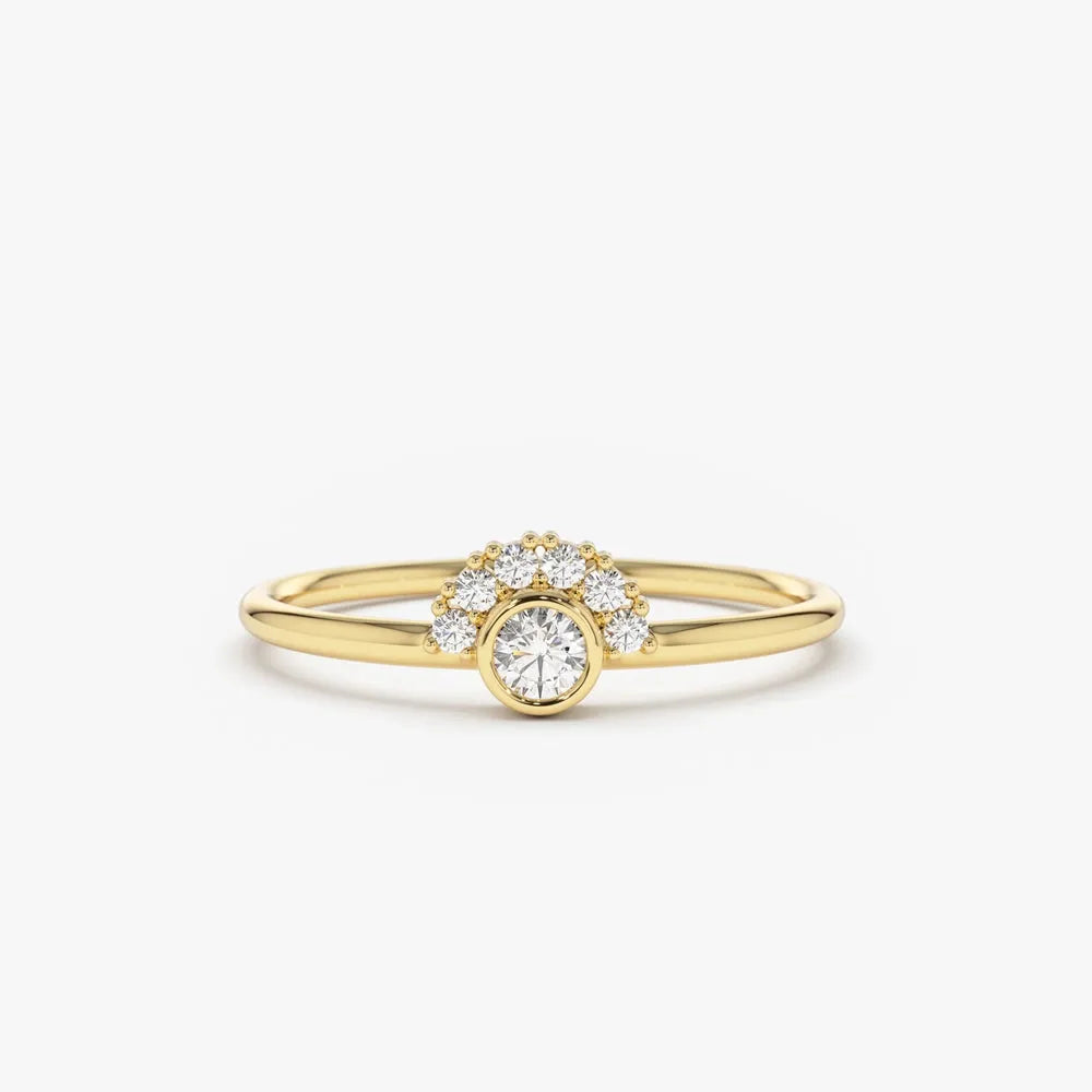 14K Gold 0.14 ctw Round Diamond Half Halo Bezel Setting Ring