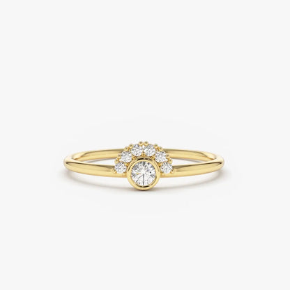 14K Gold 0.14 ctw Round Diamond Half Halo Bezel Setting Ring