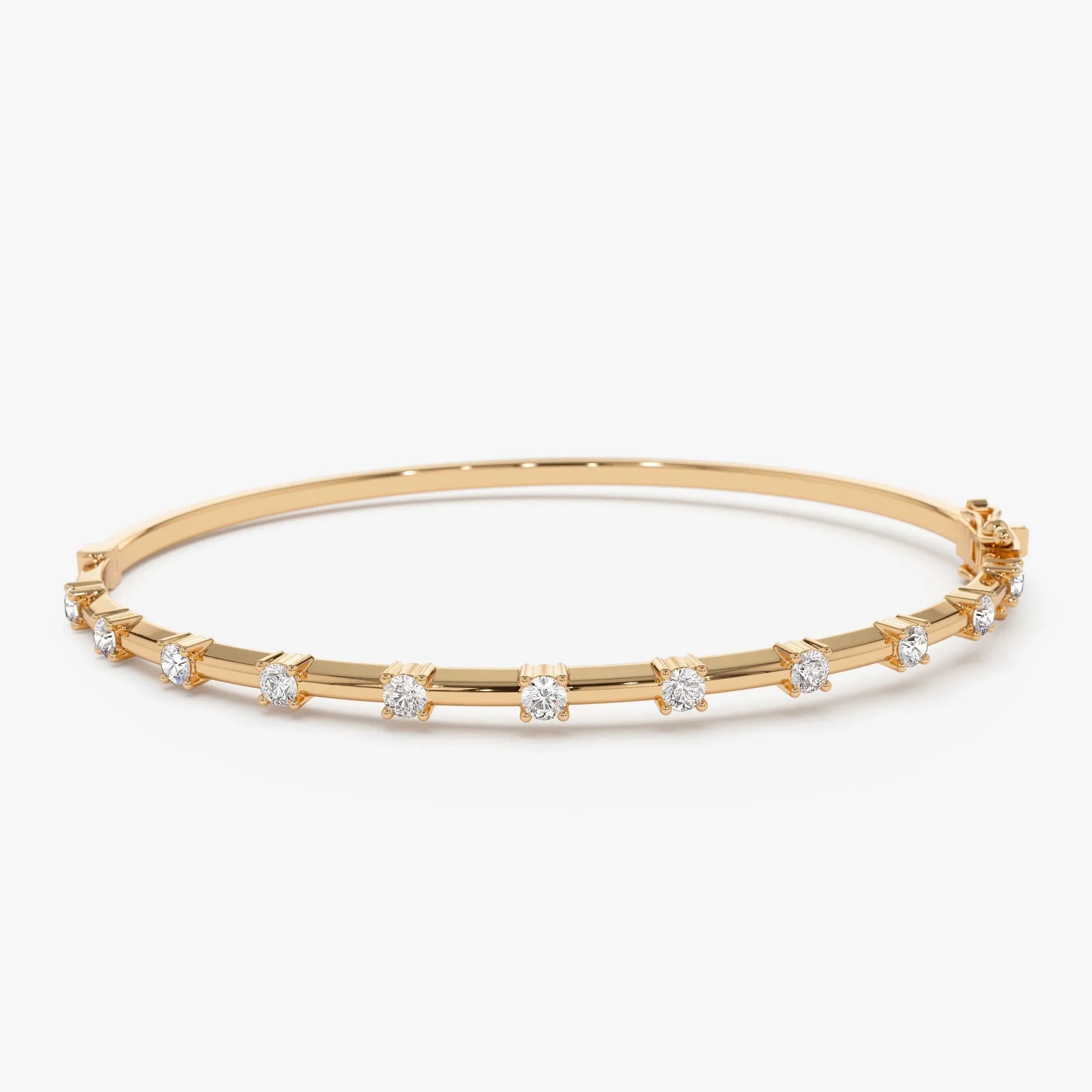 14K Solid Gold 0.55 CTW Round Diamond Bar Bangle