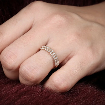 14K Solid Gold Baguette and Round Diamond Prong Set Band Ring 0.56 ctw