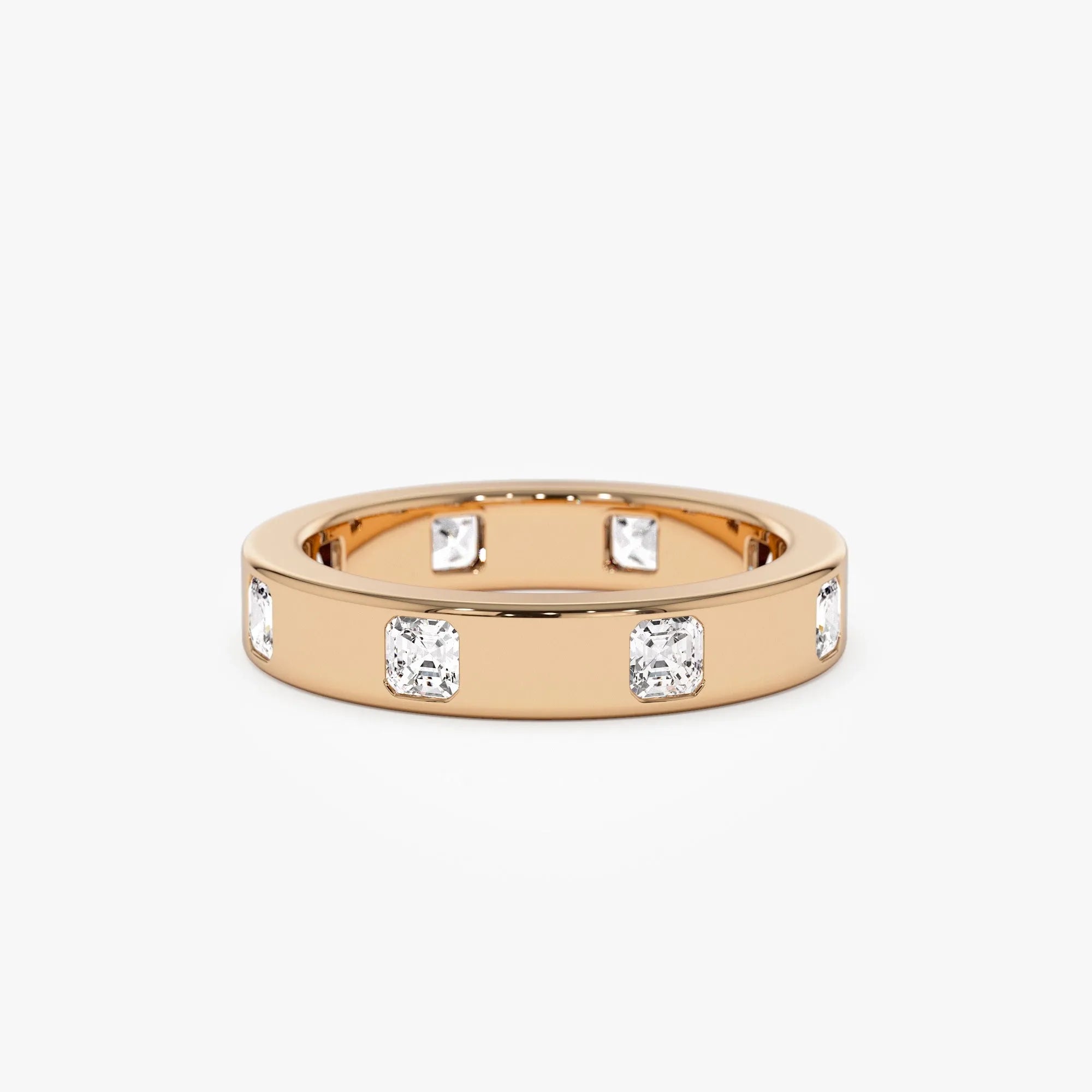 14K Solid Gold Asscher Cut Diamond 0.95 Carat Full Eternity Flush Setting Band