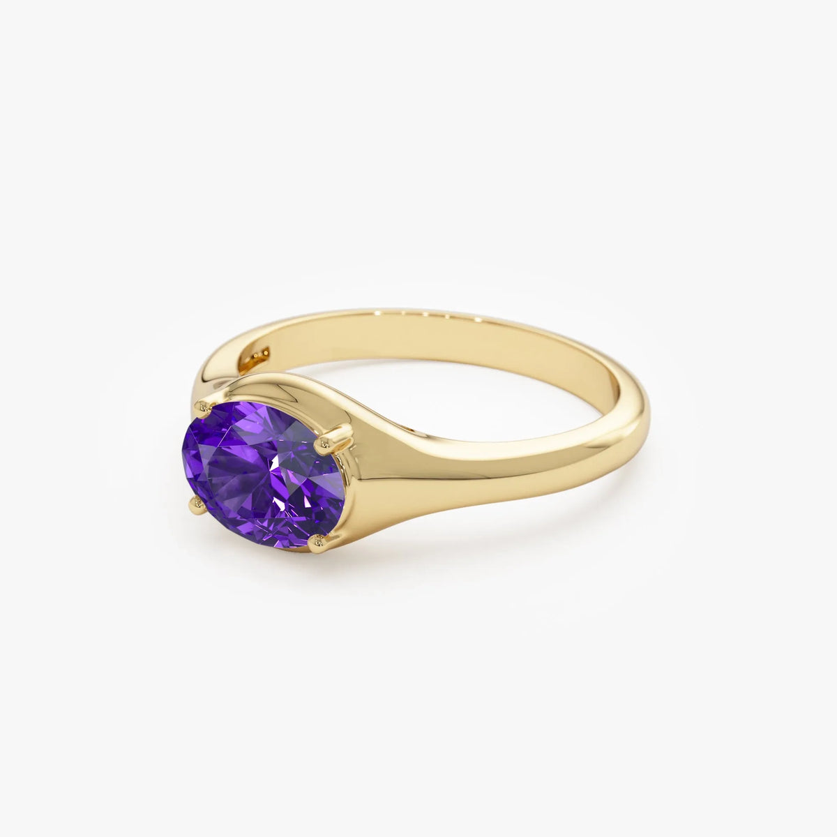 14K Solid Gold Oval Amethyst 0.75ctw Prong Setting Ring