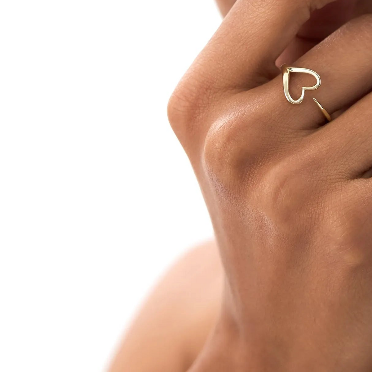 14k Gold Heart Outline Ring 10.25mm Wide Minimalist Statement Band