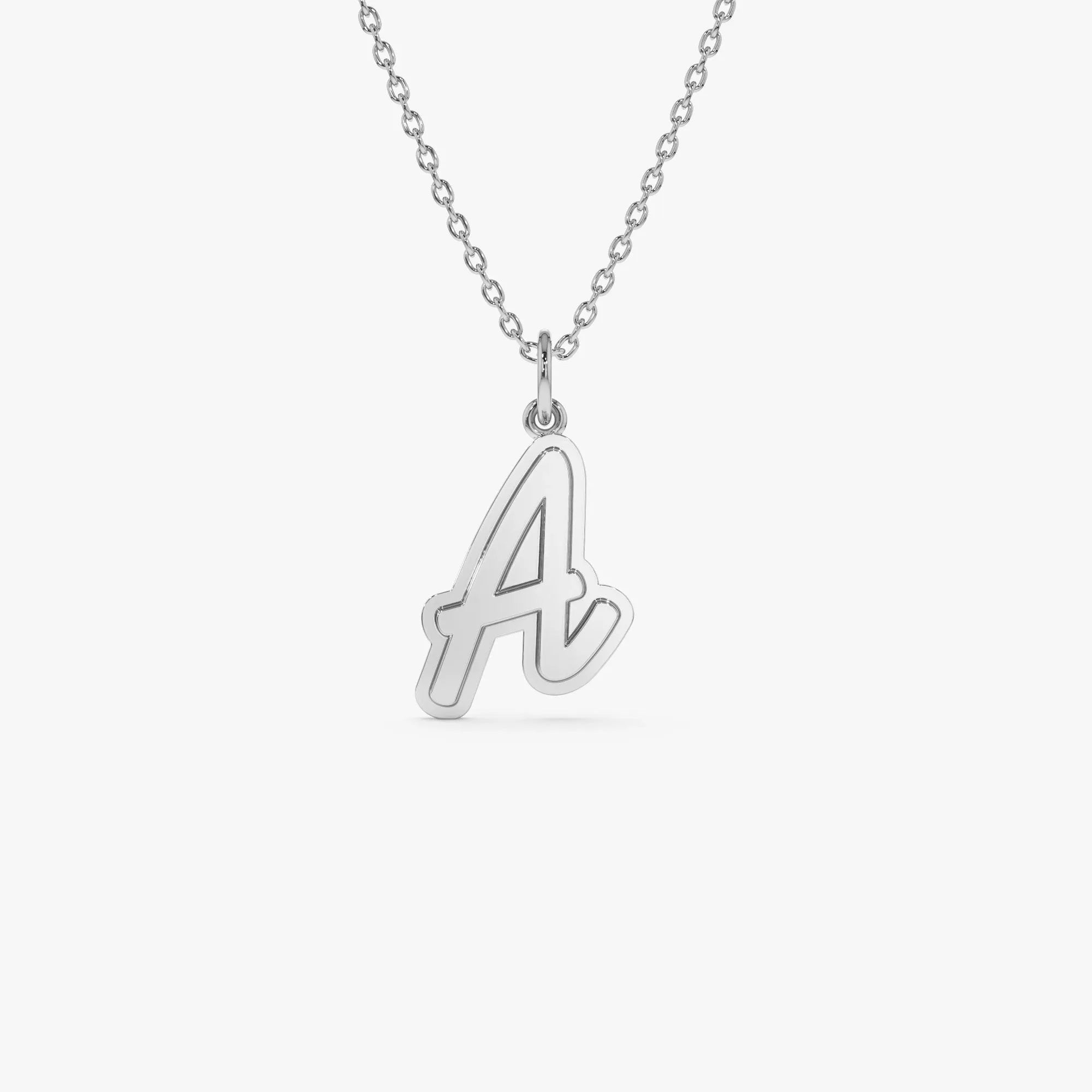 14k Solid Gold 3D Layered Script Font Initial Pendant Necklace
