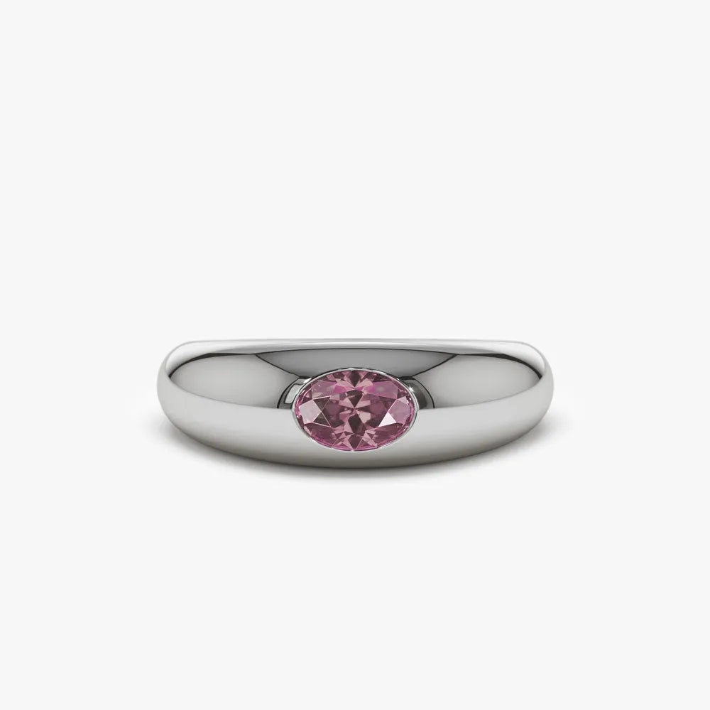 14k Gold Pink Sapphire Oval Cut Flush Set Dome Ring 0.45 ctw