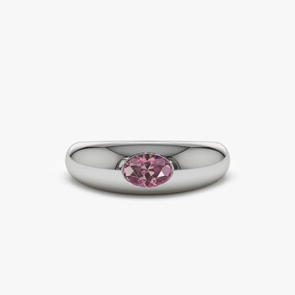 14k Gold Pink Sapphire Oval Cut Flush Set Dome Ring 0.45 ctw