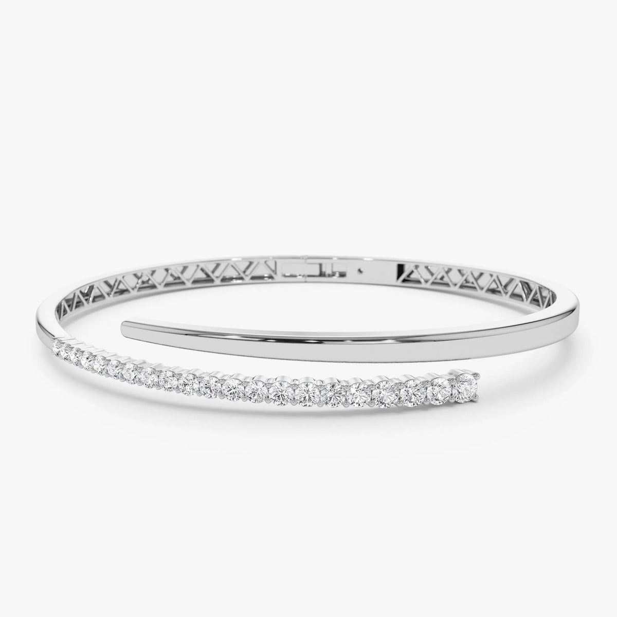 14K Solid Gold 1.05 CTW Round Diamond Crossover Graduating Bangle