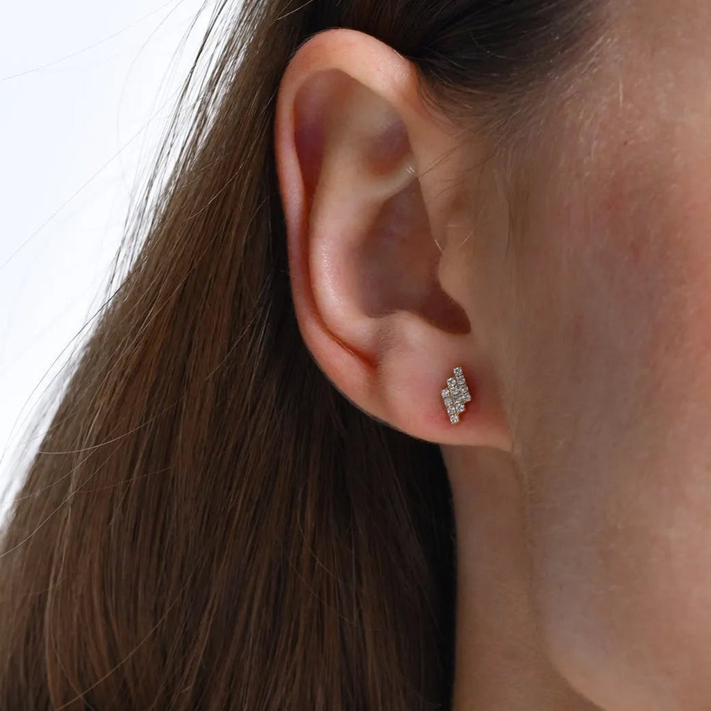 14k Gold Diamond Round Cut Step Design Geometric Stud Earrings 0.13 ctw