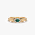14K Gold Marquise Emerald and Round Diamond Halo Ring 0.17 CTW Handcrafted Jewelry