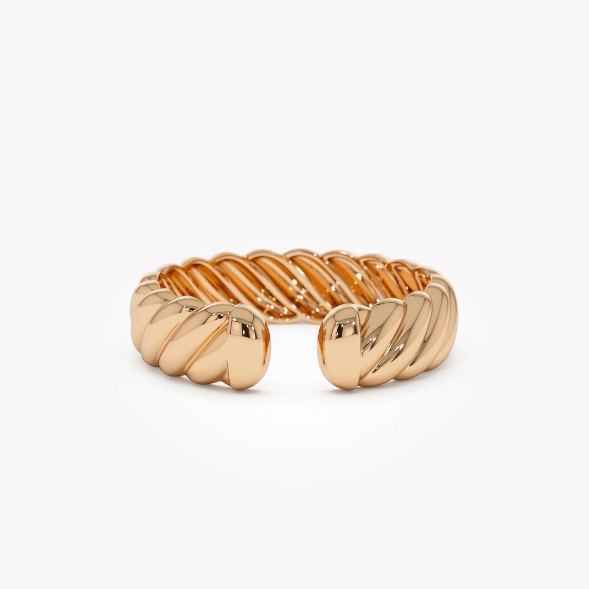 14k Solid Gold 5mm Rope Textured Open Cuff Band Ring