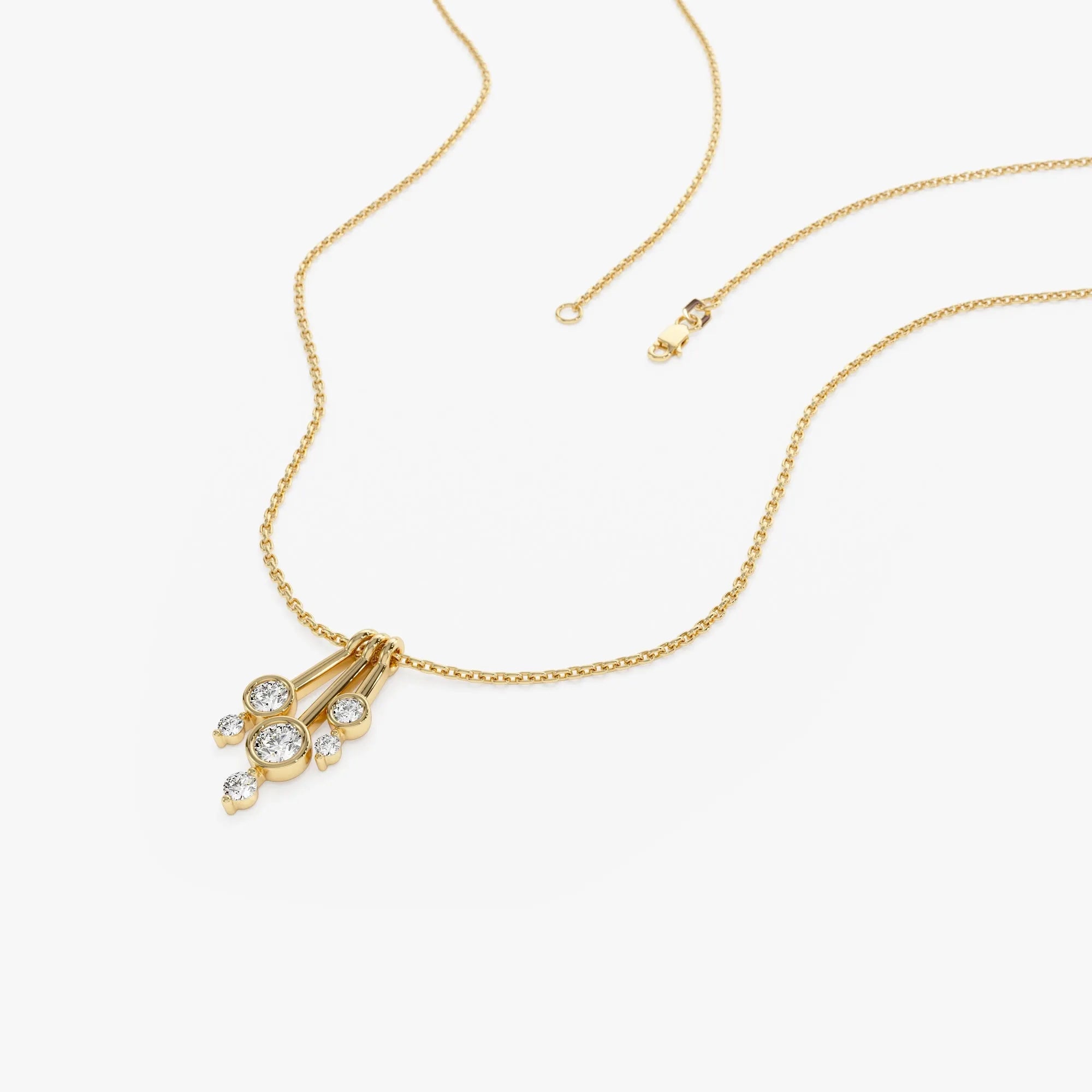 14K Solid Gold Baguette and Round Diamond Sunburst Pendant Necklace 0.40ctw