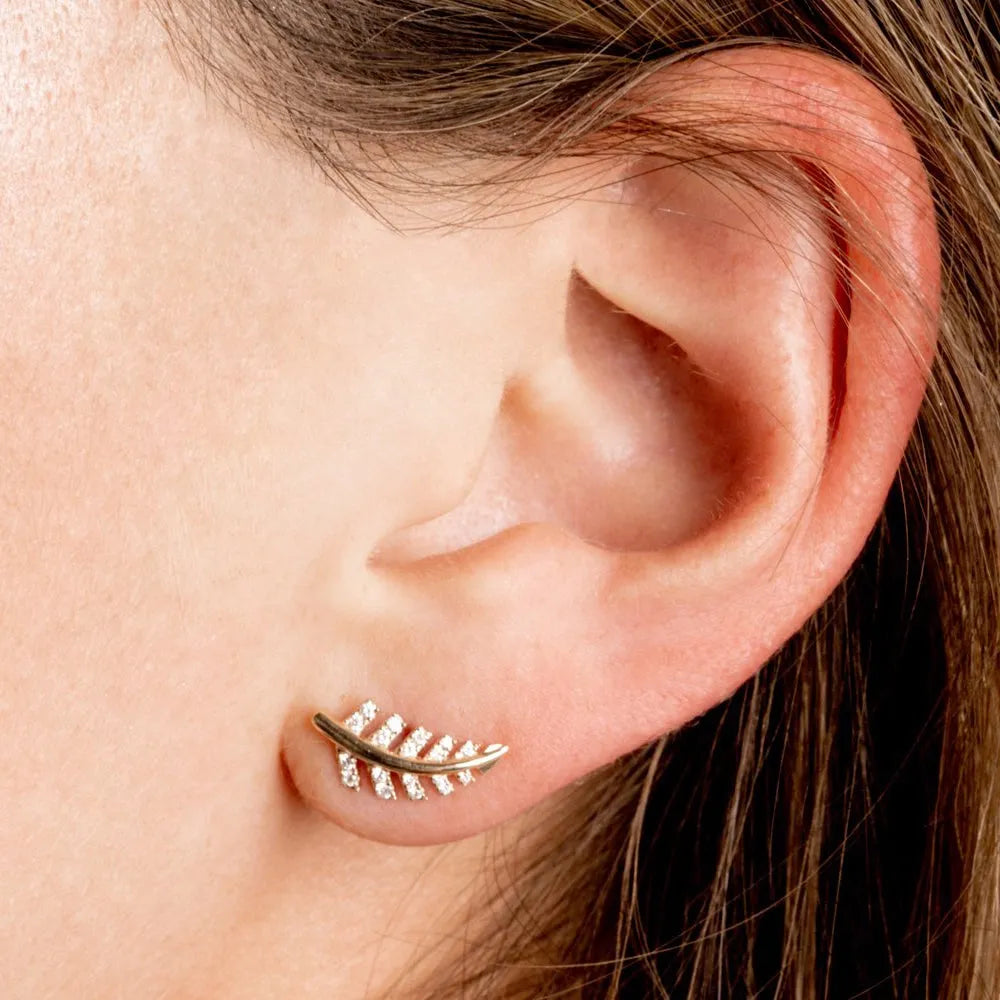14k Gold Diamond Round Cut Leaf Earrings 0.22 ctw